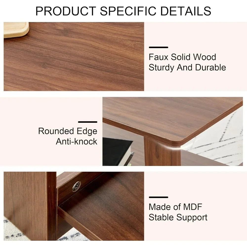 Coffee Tables for Living Room 2-Tier Sofa Side Table Modern Rectangular Coffee Table Living Room Furniture Center Café 5