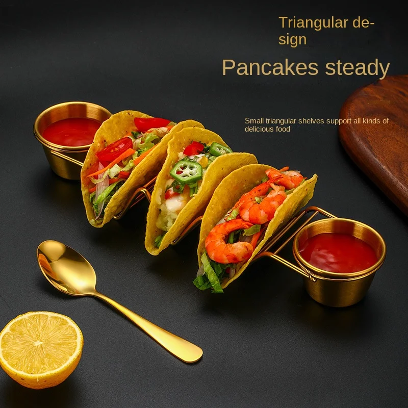 High quality Black Food display rack Pizza stands Stainless Steel Stand Mexico Taco Holder with 2 pcs Sauce Cup &1 dessert spoon