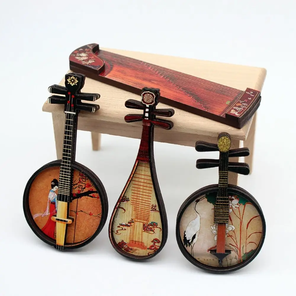 1/6 1/12 Dollhouse Musical Instruments Wood Multicolor Chinese Classical Instrument Photo Props Courtesan Pattern