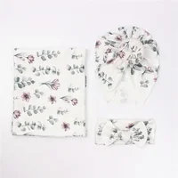 3pc/set Baby Swaddle Wrap New Born Receiving Blanket for Newborn Babies Accessories Soft Floral Headband Hat Bedding Baby Items 2