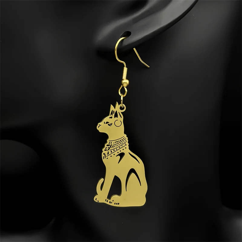 Orecchini Donna Argento 925 A Forma Di Gatto Bastet Egiziano - Gioielli Con Dea Gatto Nero, Anallergici, Regalo