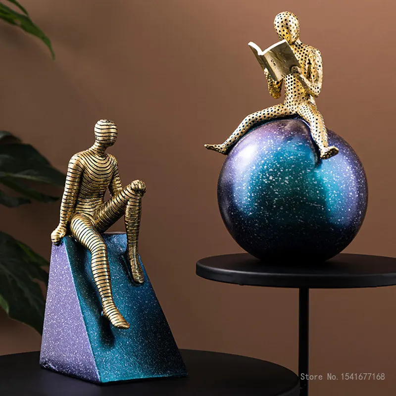Creative Figure Sculpture Ornaments Resin Crafts, Modern Home, Office, Study, Bookshelf, Cabinet Art Exhibition Decorations, 1Pc