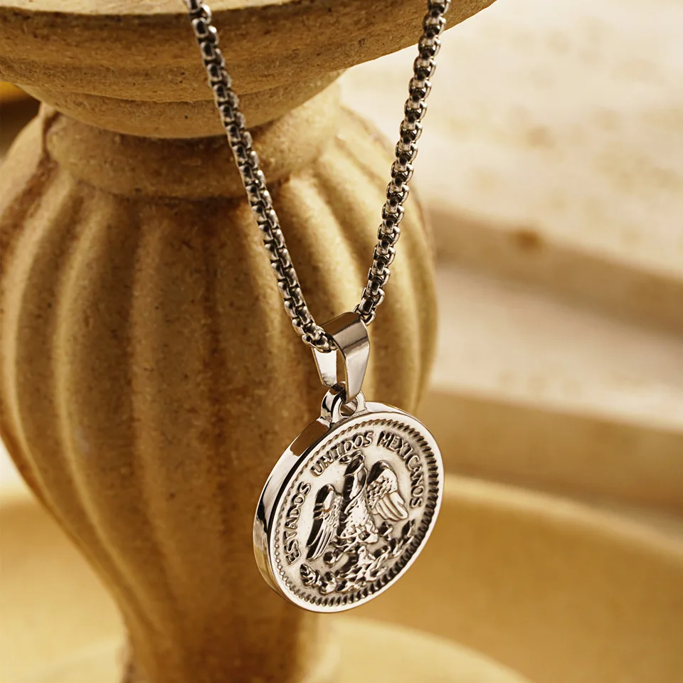 18K ゴールドメッキメンズコインジュエリーメキシココイン Centenario Mexicano Moneda 50 ペソペンダントネックレス -  AliExpress