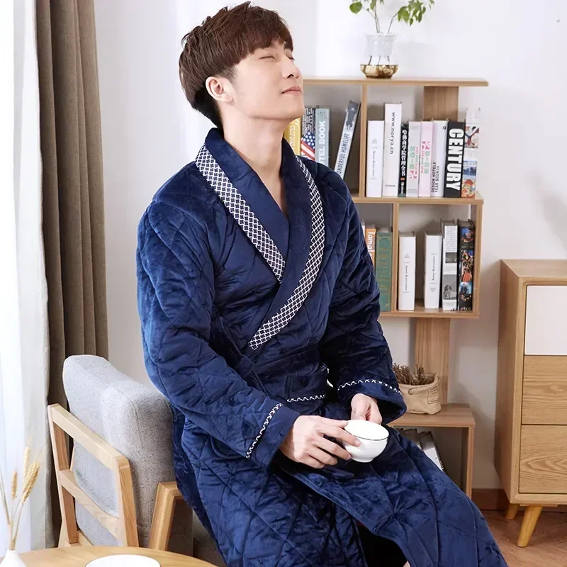 

Thick New Bathrobes Comfortable Solid Homewear Robe Men's Arrival Men Dressing Quilted Warm Male Winter Long Bath
