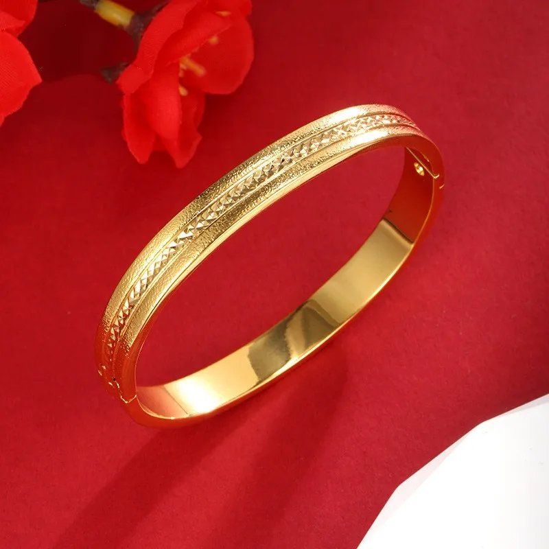 Charm 24K Gold Plated Ellipse Bangle 8mm Width For Women Exquisite Jewelry Bracelet Decoration Romantic Gift 2024