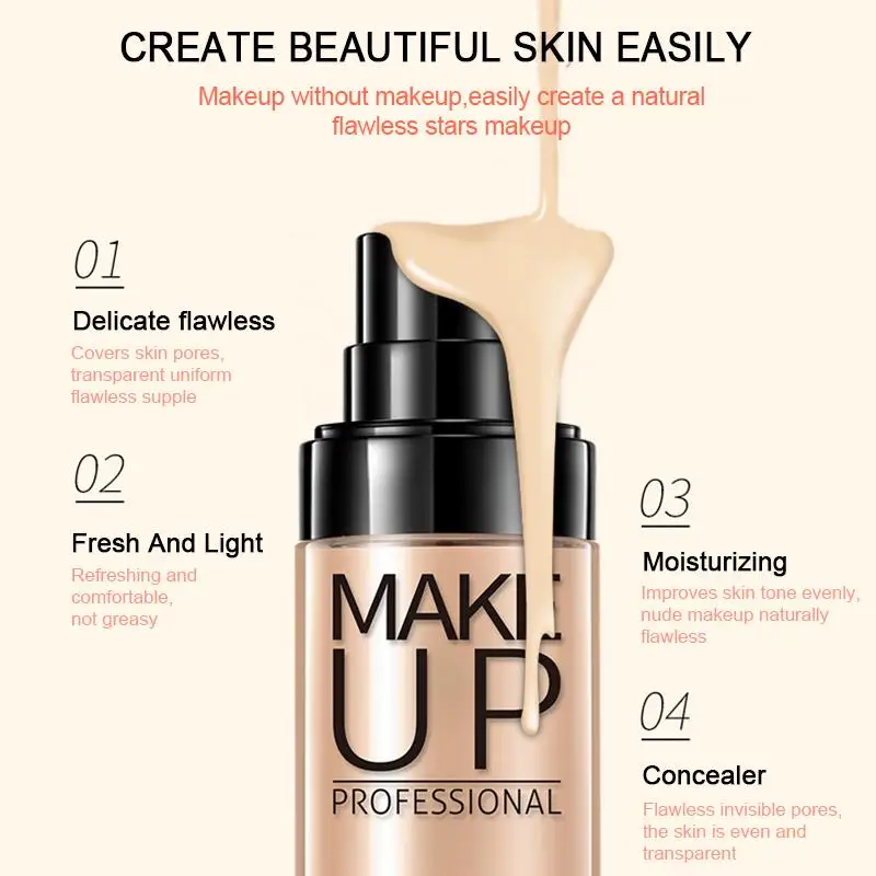 Face Base Liquid Foundation Makeup Waterproof Concealer Whitening BB Cream Cosmetics