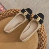2025 New Classic Thick Heel Bow Metal Decoration Lady Pumps Simple Square Head Leather Women Single Shoes Fashion Dress Shoe 6
