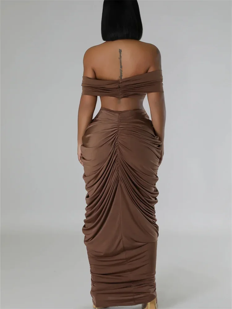 Wmstar Dress Sets Women Sexy Party Two Piece Crop Top Draped Skirts Matching Suits Club Outfits Wholesale Dropshipping S-3xl