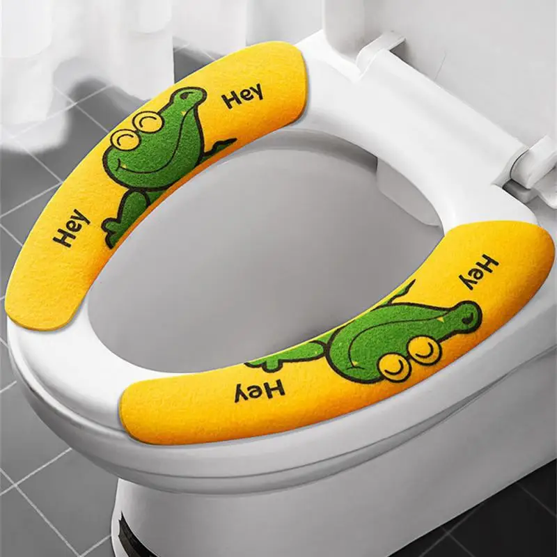 1 Pair Paste Toilet Seat Cover Cartoon Washable Bathroom Toilet Seat Pad Cute Reusable Soft Thick Sticky Closes Tool Seat Mat