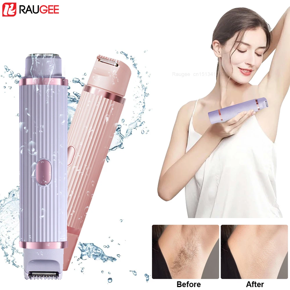 Epilatore da donna a doppia testina, rasoio elettrico per viso e corpo, rifinitore per zona bikini e gambe, impermeabile, per peli femminili._voghion.com