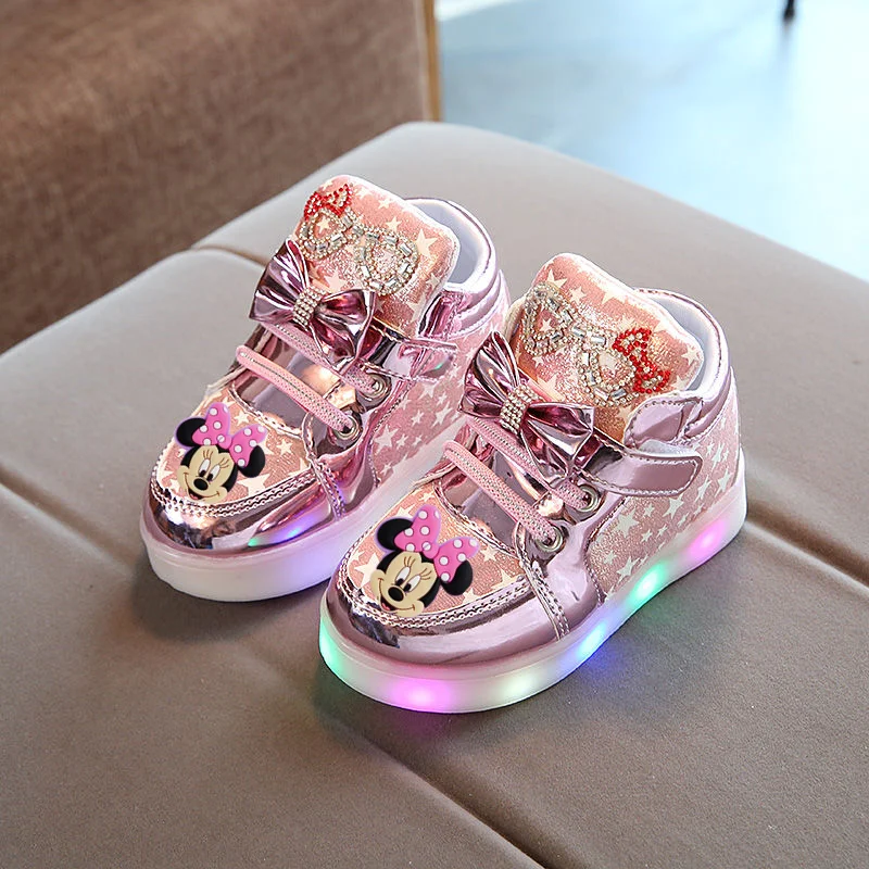 Children Sports Shoes Disney Minnie Girl Flashing Cartoon LED Casual