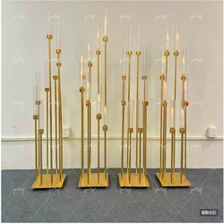 4/5/10pcs 8 Heads Metal Candelabra Candle Holders Road Lead Table Centerpiece Gold Candelabrum Stand Pillar Candlestick wedding