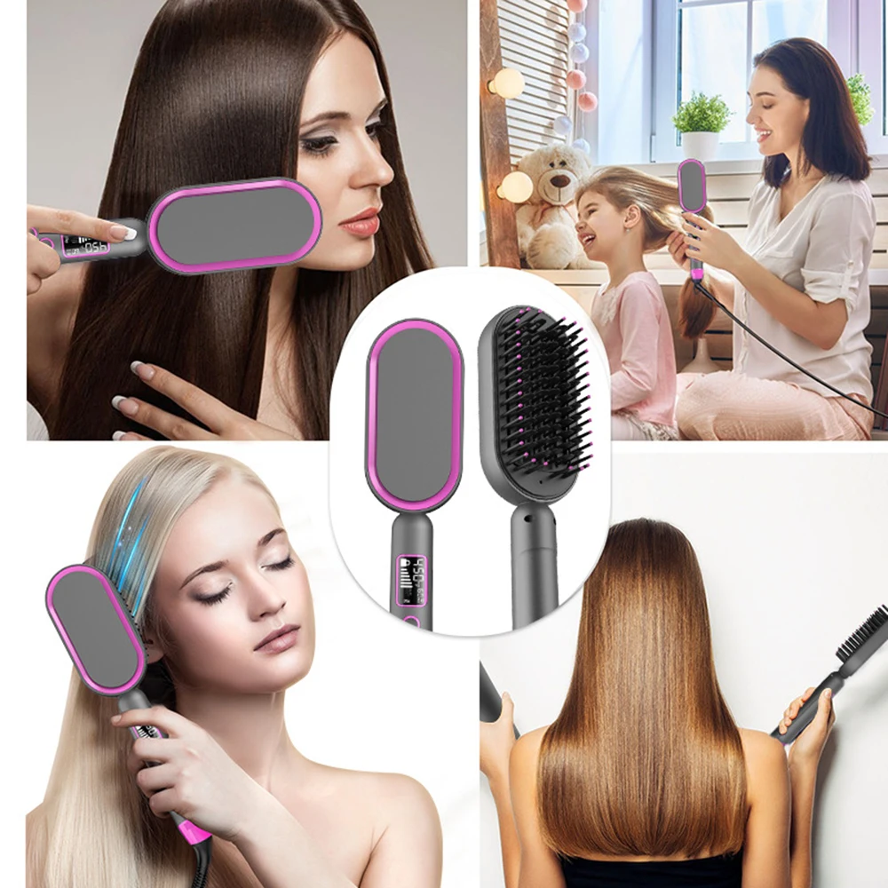 Anion Hair Straightener Brush Fast Heating Ceramic Heater With Digital LCD Display Straightening Comb for Home Uses Dual Voltage