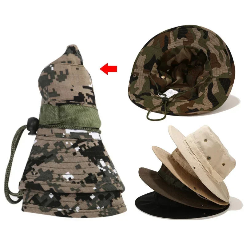 Sunscreen Boonie Hat Tactical Summer Sun Protection Cap Camouflage Hunting Hiking fishing Outdoor sports Jungle Cap Men sunscreen hats