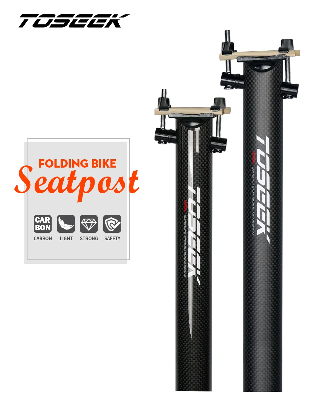 

TOSEEK Carbon Seatpost 31.8/33.9/34.9mm Matte Black Folding Bike Seating Post Length 600mm Seat Tube Cycling Bicycle Parts