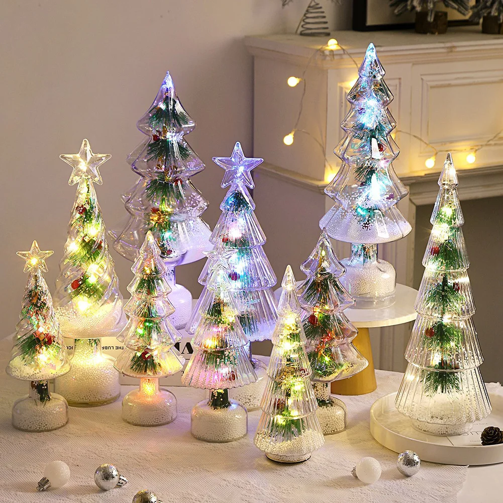 Realistic Pine Needles LED Tabletop Christmas Tree Night Light Holiday Home Bedroom Decor Gift for Family Christmas Lights