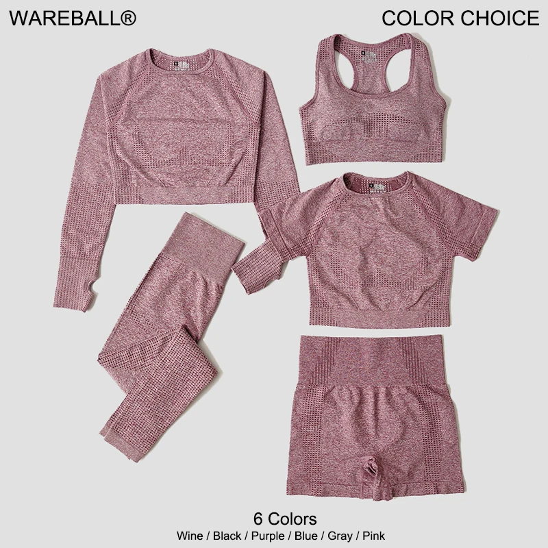 Women Yoga Set Workout Sportswear Gym Clothing Fitness Long Sleeve Crop Top High Waist Leggings Sports Suits 2/3/5PCS