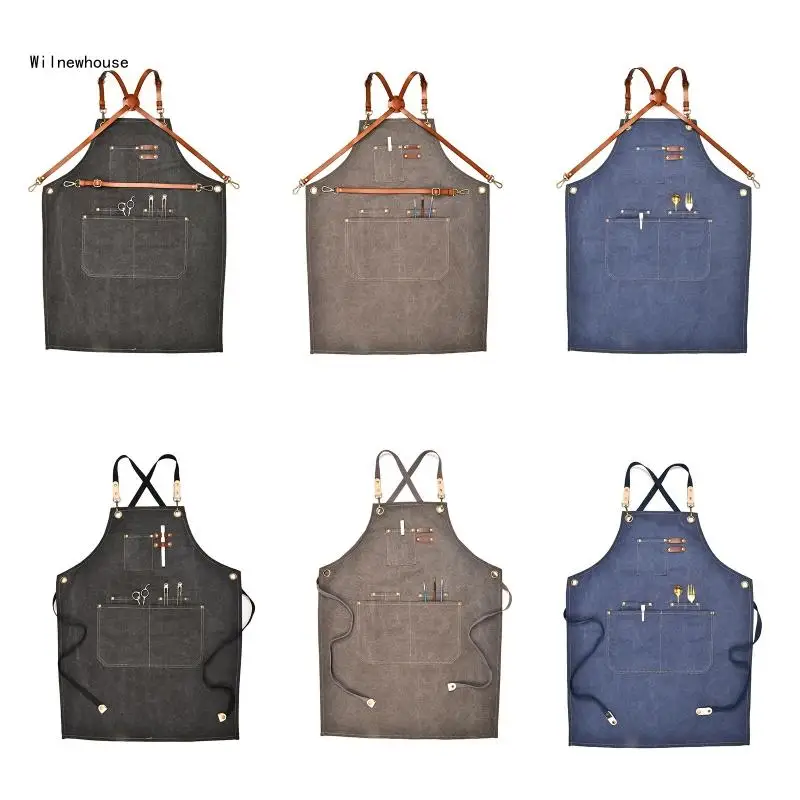 

Холщовый рабочий фартук, многофункциональные фартуки для инструментов с карманами сзади, фартук для крестовой мастерской для