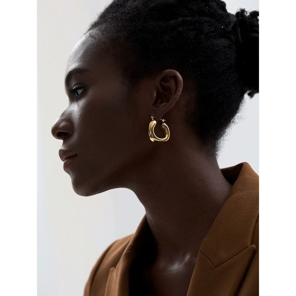 Yhpup High Quality Stainless Steel Round Geometric Chunky Hoops Earrings for Women Charm Metal Simple Fashion Jewelry Waterproof 2