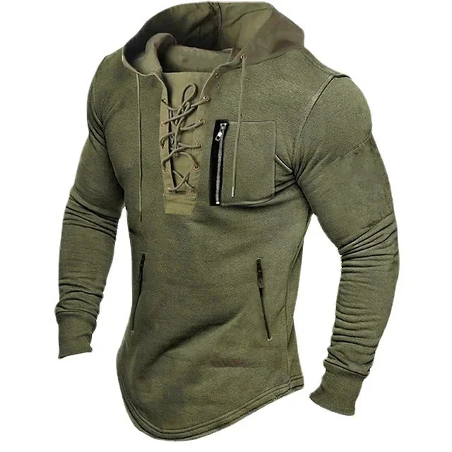 Men Polo Shirt Men's Spring And Autumn Hooded Solid Color Zipper Pocket Polo Shirt Sport Streetwear Casual Wear