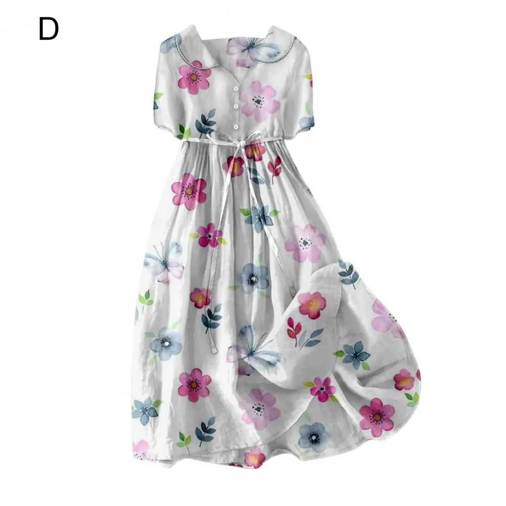 

Printed Dress Colorful Printed A-line Midi Dress with Belted Waist Pleated Hem for Women's Summer Vacation Style Lady Long Dress