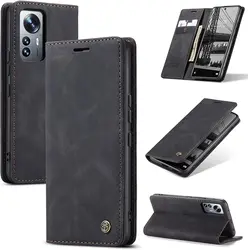 Elegant Leather Flip Folio Wallet Phone Case with Card & Cash Holder and Magnetic Closure - Xiaomi 12 Pro (Black)