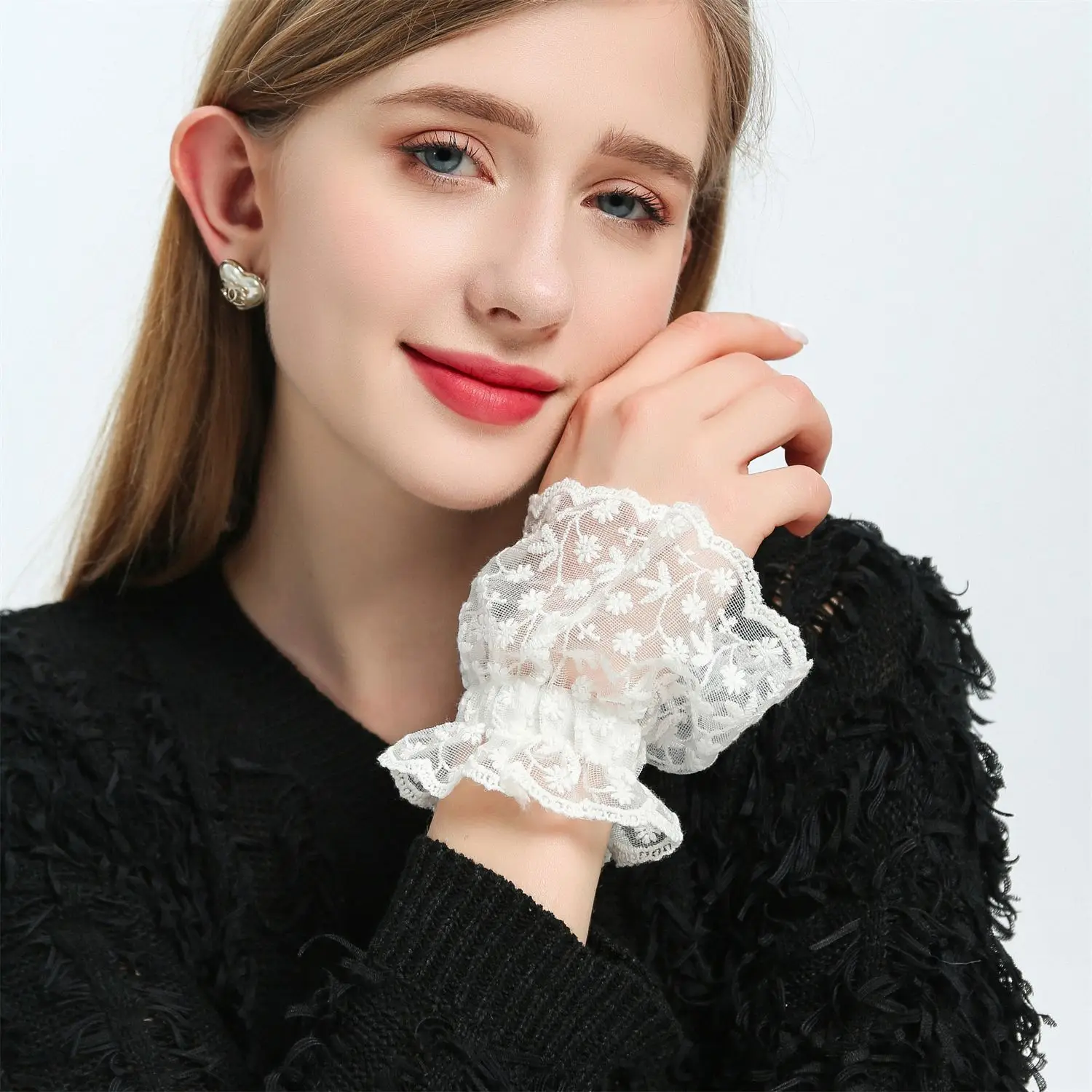 

Summer Dress Shirt Detachable Cuffs for Womens Lace Floral Mesh Fake Sleeve Flared Sleeves False Cuffs Wedding Horn Cuffs