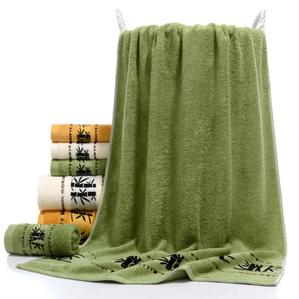 Set Of 3 Thicker Bamboo Green Bath Beach Towel Set For Adults Face Hand Sport Towels Bathroom 35cmx75cm*2pcs And 70cmx140cm*1pcs