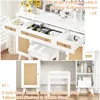 Rattan Makeup Vanity Desk with Mirror and Lights with 3 Drawers & Shelves, with 2 Rattan Door Cabinets, 47'' Modern Vanity Table 5