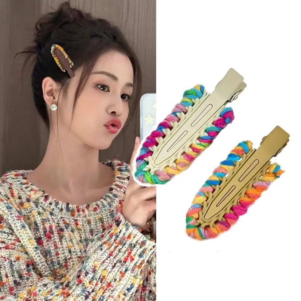 

Korean No Bend Knitted Hair Clips Plush Rainbow Bb Clips Women Waterdrop Shape Barrettes Metal Hair Pins Hair Side Clips