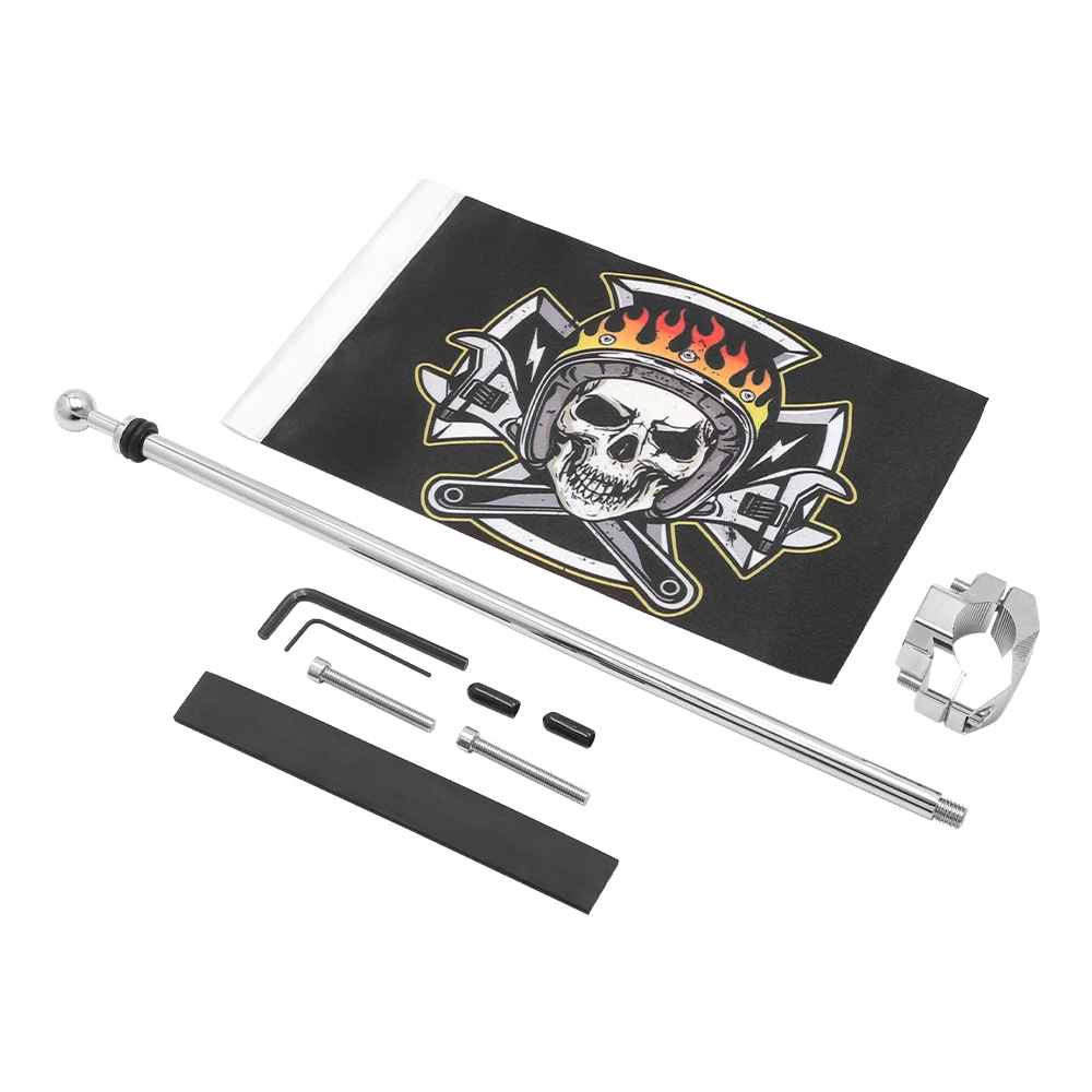 

Хромированный/черный Регулируемый багажный Стеллаж с черепом для мотоцикла, задний боковой флагшток для Harley Kawasaki Yamaha Suzuki Honda