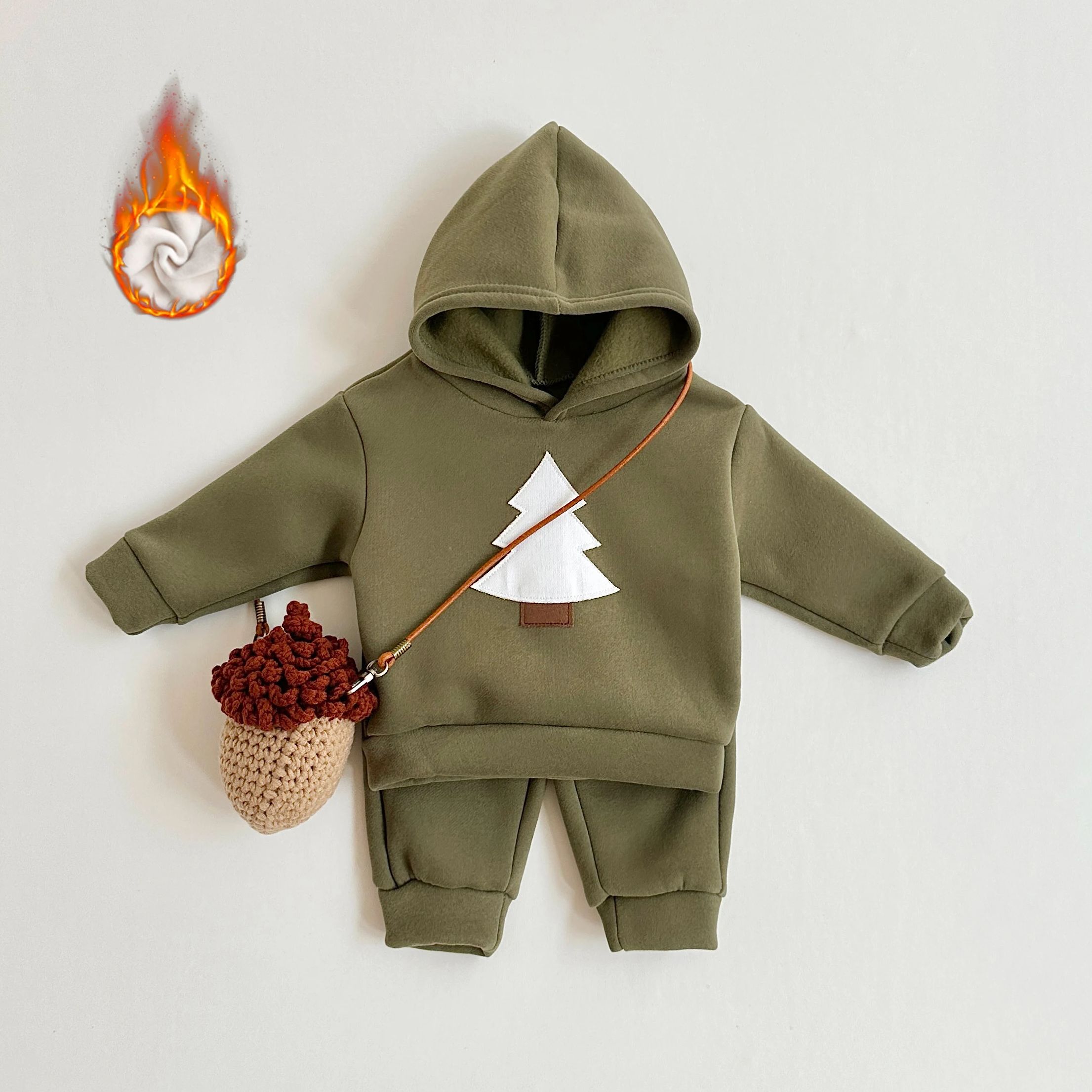 Winter Baby Clothes Set Hooded Tracksuit Christmas Tree Boys Kids Clothing Girls Thickening Plush Winter Warm Cotton Coat Suit