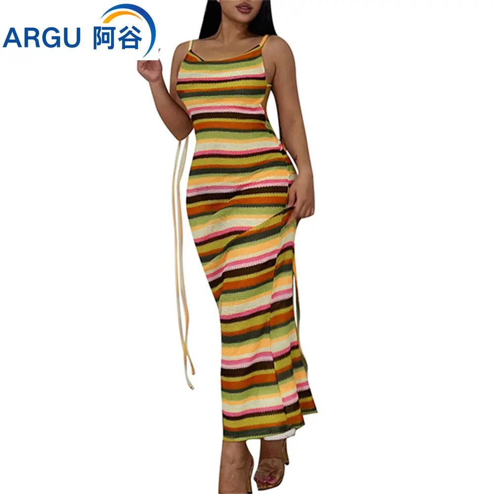 

Платье женское длинное в полоску, модный приталенный пляжный сарафан в стиле бохо, Свободный Повседневный Элегантный наряд, на лето