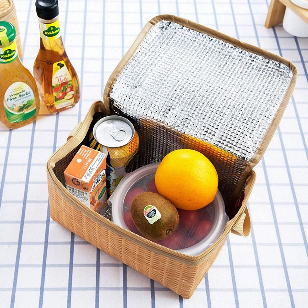 휴대용 위커 라탄 야외 캠핑 피크닉 가방 방수 식기류 음식 보관 바구니 보냉 보온 가방