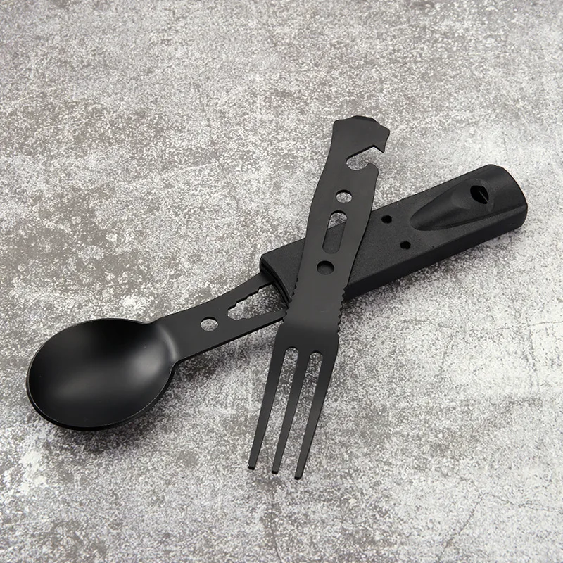 Outdoor Set Multi functional Camping Knives Camping Tableware Outdoor Wind Combination Stainless Steel with Whistle Spoon Fork camping knives pocket knives folding knife