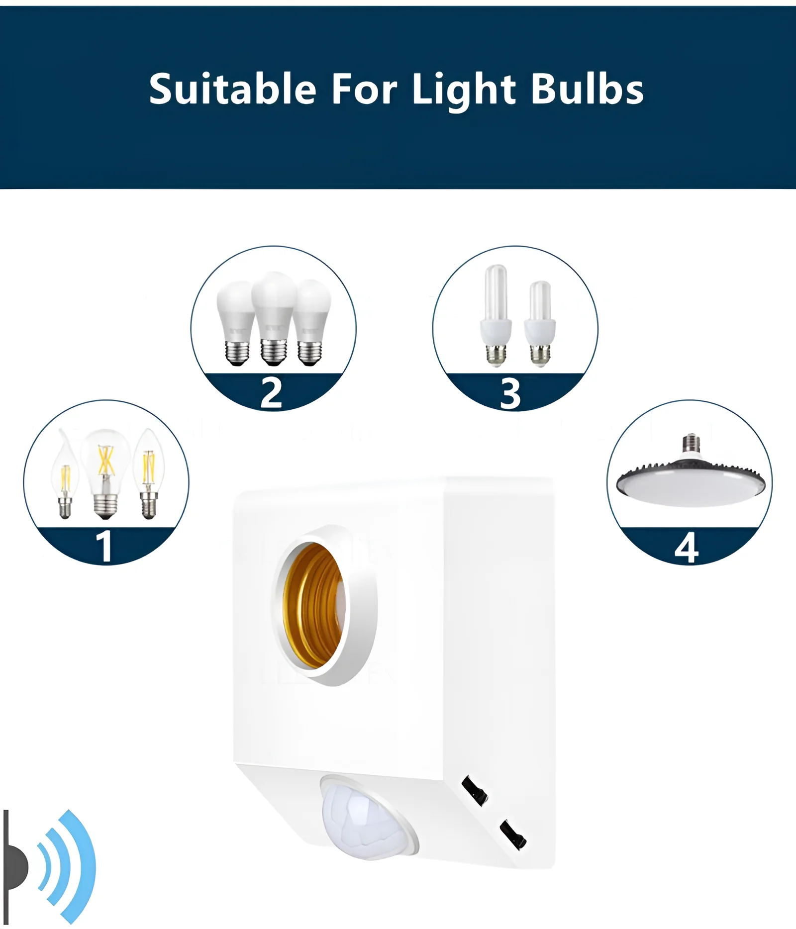 LED Lamp Base Holder Smart PIR Induction Sensor E27 with Switch Adapter