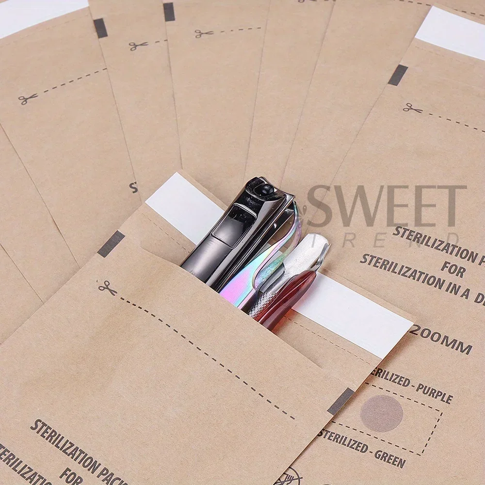 50/100pcs Disposable Kraft Self-Sealing Sterilization Bags Empty Sterilizing Manicure Pouches Cleaning Nail Care Supplies Tools