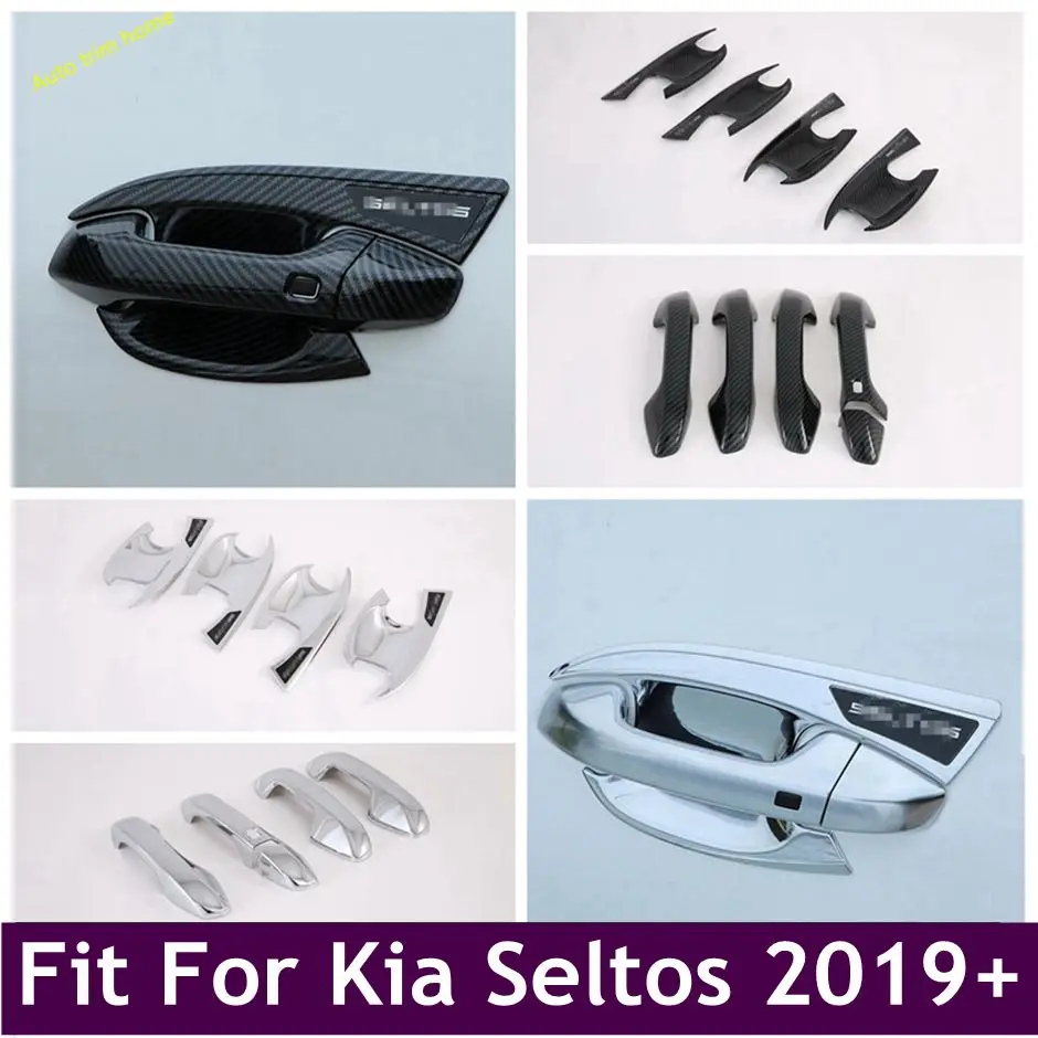 

Side Door Handle Bowl Grab Protective Cap Cover Trim For Kia Seltos 2019 - 2022 Chrome / Carbon Fiber Look Exterior Accessories