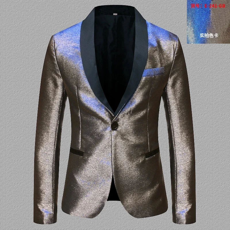 Men Sparkly Fashion Gradient Blazer One Button Male Chic Party Prom Wedding Banquet Tuxedo Coat Shawl Lapel Elegant Suit Jackets