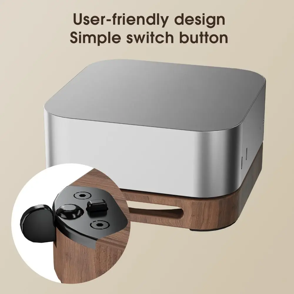호두 나무 스탠드 외부 스위치 버튼이있는 방진 호스트베이스 호스트 마운트 Mac Mini M4/M4 Pro 2024 용 PC 액세서리