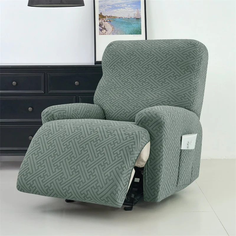 Jacquard Recliner Sofa Cover Stretch Armchair Slipcovers Solid Color Non-Slip Couch Slipcovers 4Pcs/set For Home Office Decor