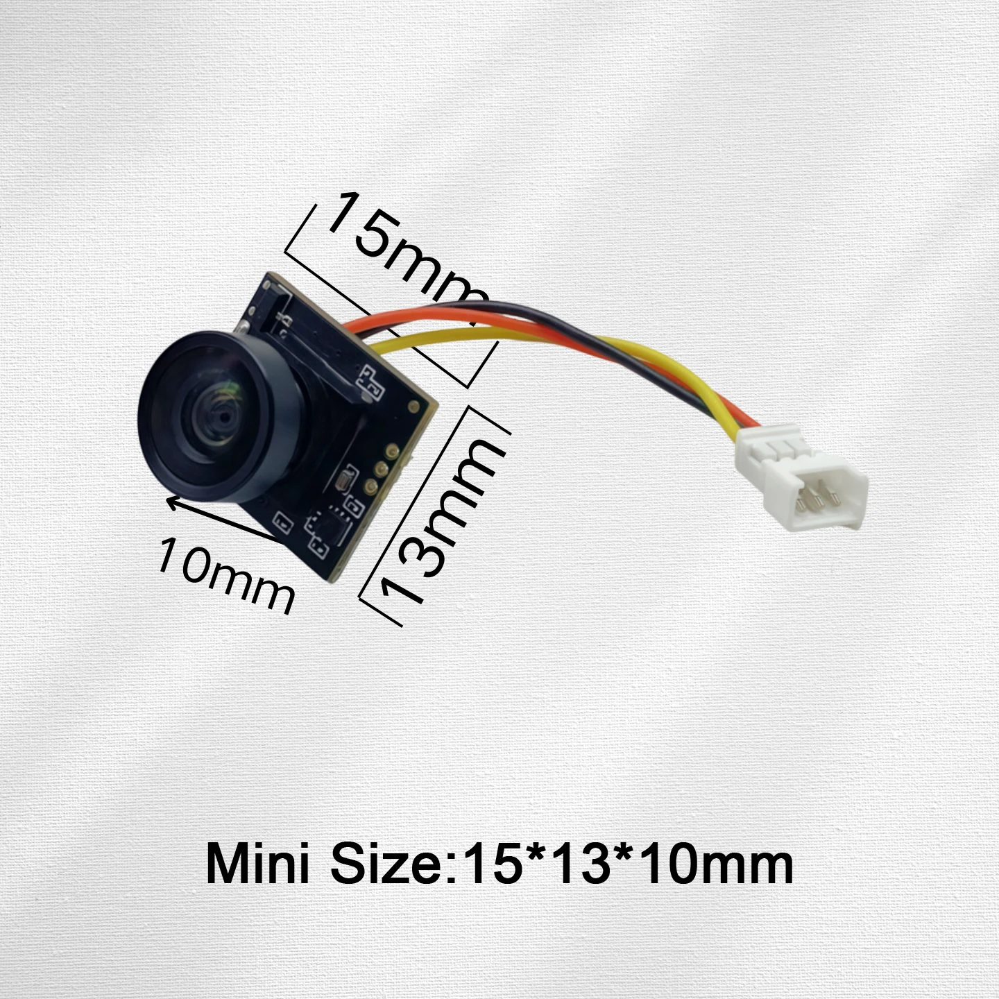 Comparaison de taille de la mini caméra FPV 5.8G 1200TVL 170° avec transmetteur vidéo à côté d'une pièce de monnaie.