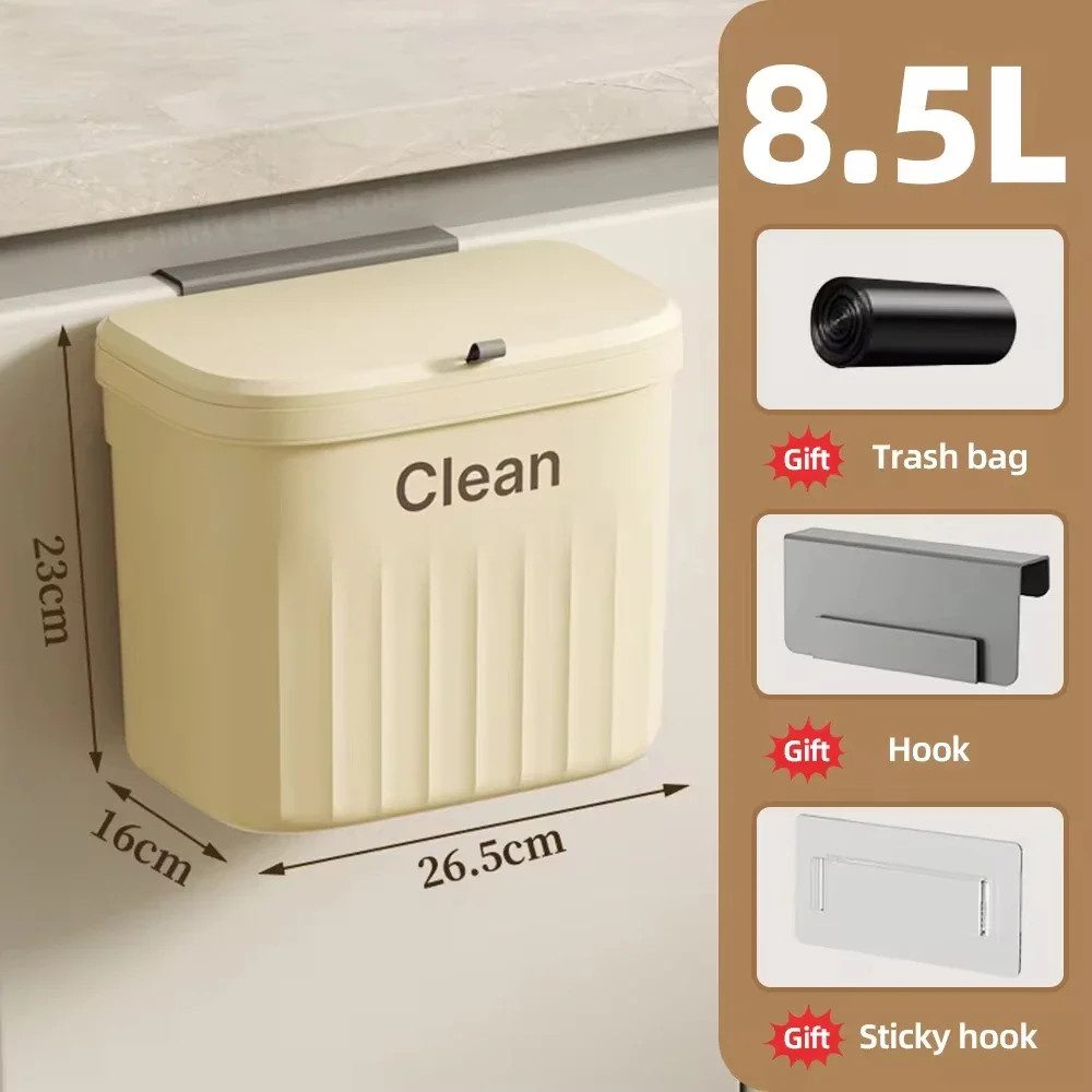 Hanging Trash Can 8.5/12L For Kitchen Cabinet Door Wall Mounted Recycling Garbage Basket with Lid Bathroom Kitchen Accessories