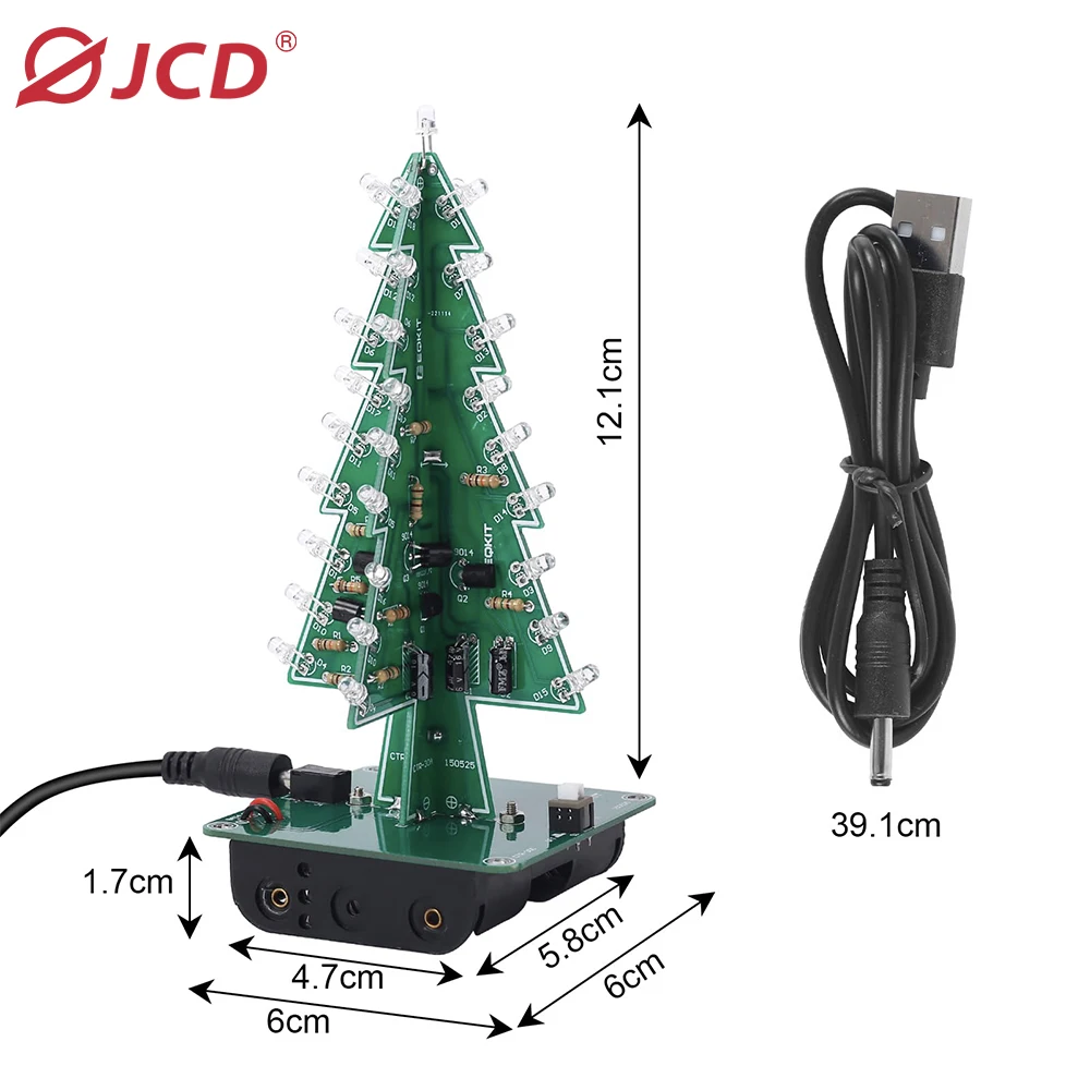 JCD 3D xmas Tree Soldering Practice Electronic Science Assembly Kit 3 Color/ NoFlashing LED PCB DIY Electronics Solder iron Kits 4