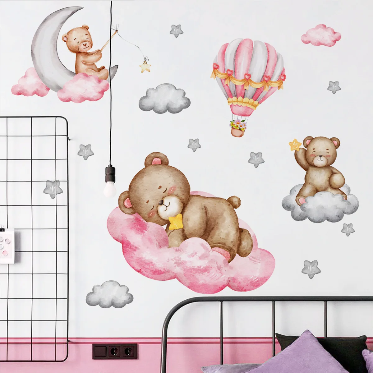 

Cartoon Animal Bear Hot Air Balloon Kindergarten Pvc Material Self-Adhesive Wall Stickers Wall Decor Home Accessories Wallpaper