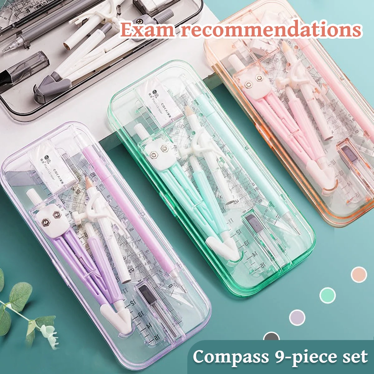 Kawaii Ruler Set Exam Compass Ruler 9-piece Set Student Math Drawing Tool School Supplies