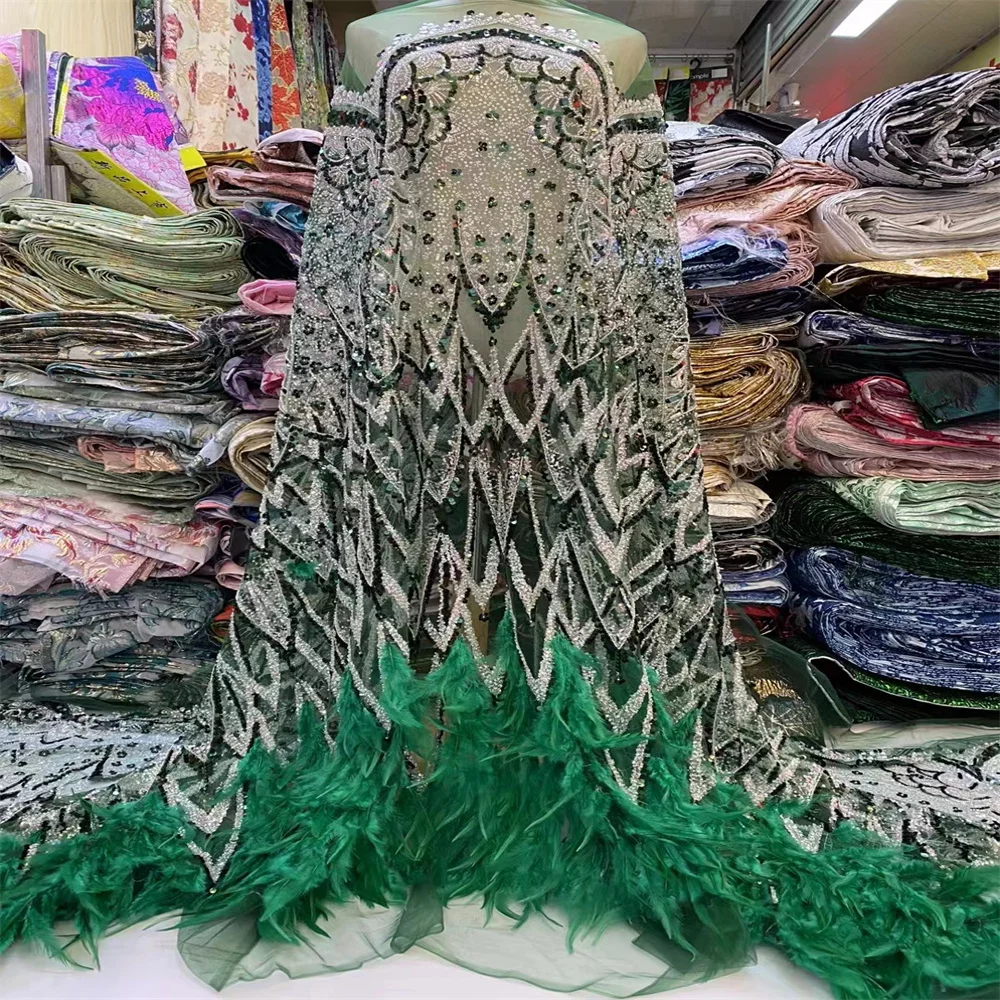 

Luxury Sequence 3D Feather African Lace Fabric 2023 High Quality French Tulle Laces Embroidery Sequins For Party Dressses JH6007