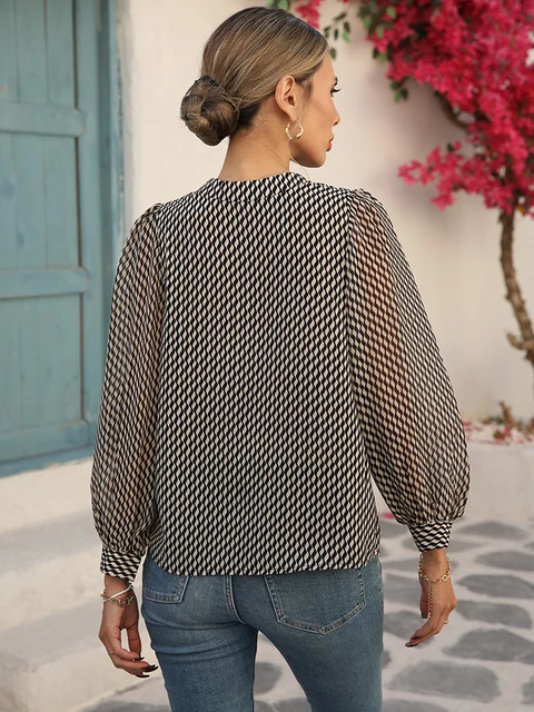 بلوزة شيفون أنيقة للنساء ، تصميم رشيق ، موضة فاخرة ، نظرة أنيقة