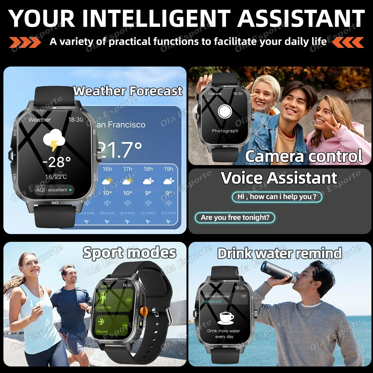 2026 New Smartwatch Bluetooth Wireless Call Alarm Multi-Sports Hiking Remote Camera Music Weather Games for Gifts Man Woman Ht30 5