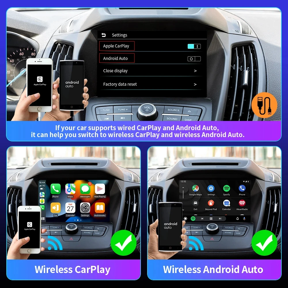 Caraibox 2 in1 Wireless Carplay Dongle Wireless Android Auto Box 